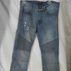 Men's Denim Skinny Jeans with Ribbed Accents